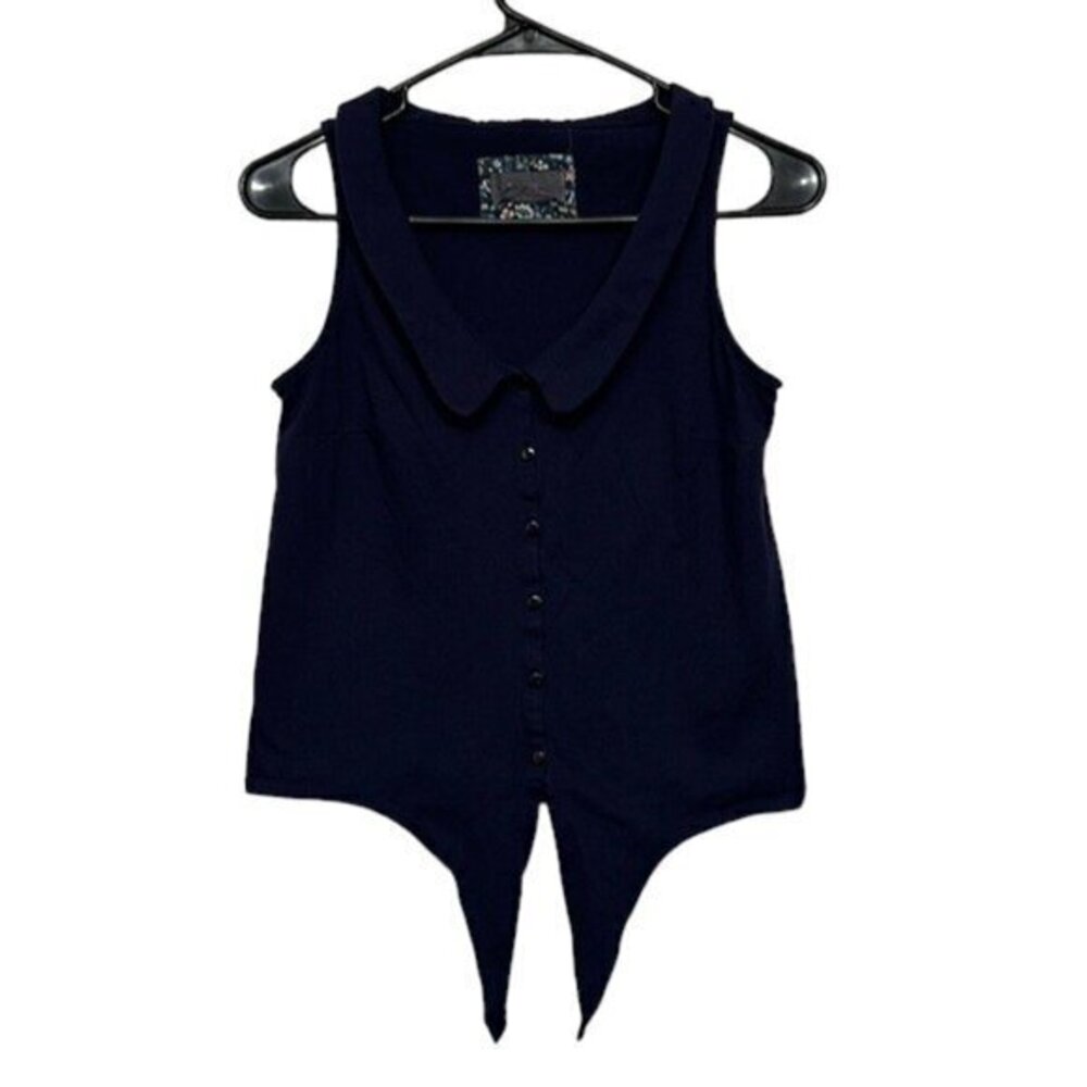 Anthropologie V-Neck Sleeveless Collar Buttons Tie Blouse Size XS EUC #0471
